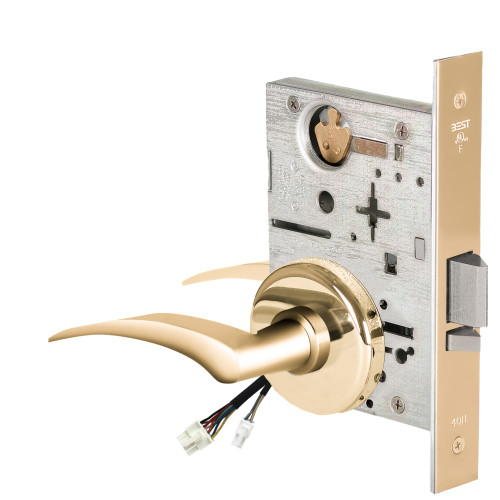 BEST 45HW0NXEU17RH60512V Fail Secure 12V No Key Override Electrified Mortise Lock 17 Lever H Rose Right Hand Bright Brass