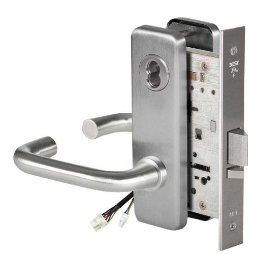 BEST 45HW7WEU3J626AM12V Fail Secure 12V Double Cylinder Electrified Mortise Lock 3 Lever J Escutcheon Satin Chrome Antimicrobial 45HW7WEU3J626AM12V