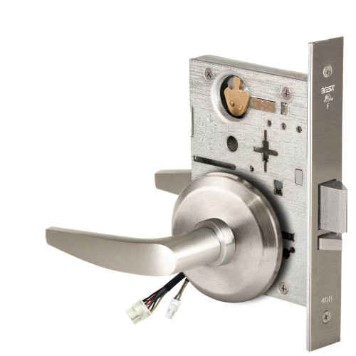 BEST 45HW0NXEU16S619RQE Fail Secure 24V No Key Override Electrified Mortise Lock 16 Lever S Rose Request to Exit Satin Nickel 45HW0NXEU16S619RQE
