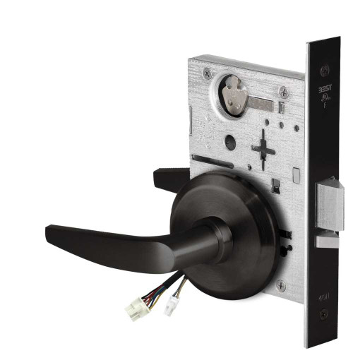BEST 45HW0NXEU16S622RQE Fail Secure 24V No Key Override Electrified Mortise Lock 16 Lever S Rose Request to Exit Flat Black 45HW0NXEU16S622RQE