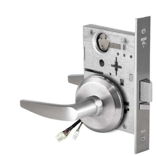 BEST 45HW0NXEU16S626AM12V Fail Secure 12V No Key Override Electrified Mortise Lock 16 Lever S Rose Satin Chrome Antimicrobial 45HW0NXEU16S626AM12V