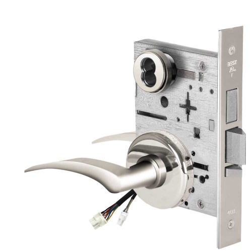 BEST 45HW7TDEL17LH625RQE12V Fail Safe 12V With Deadbolt Electrified Mortise Lock 17 Lever H Rose Left Hand Request to Exit Bright Chrome 45HW7TDEL17LH625RQE12V
