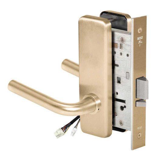 BEST 45HW0NXEL12J60612V Fail Safe 12V No Key Override Electrified Mortise Lock 12 Lever J Escutcheon Satin Brass 45HW0NXEL12J60612V