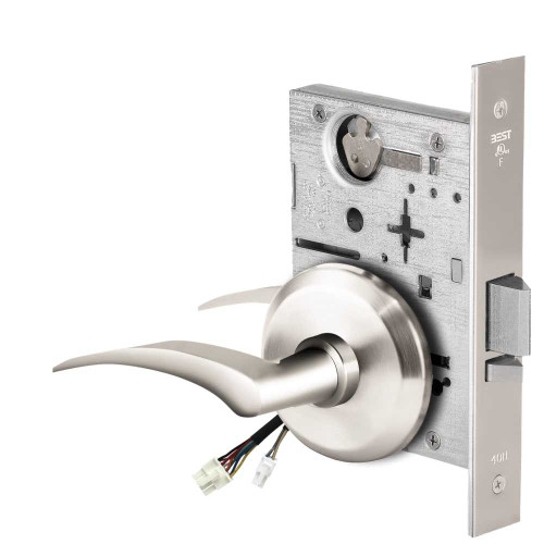 BEST 45HW0NXEU17LS625RQE Fail Secure 24V No Key Override Electrified Mortise Lock 17 Lever S Rose Left Hand Request to Exit Bright Chrome 45HW0NXEU17LS625RQE