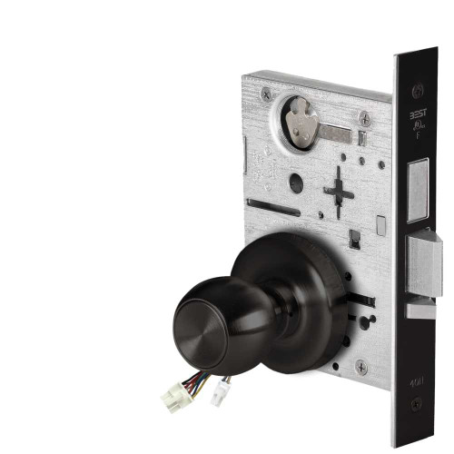 BEST 45HW0LEU4R622 Fail Secure 24V With Deadbolt No Key Override Electrified Mortise Lock 4 Knob R Rose Flat Black 45HW0LEU4R622