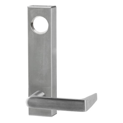 The Adams Rite 3080-03-0-33-US32D entry trim features a square lever with a cylinder hole, crafted from satin stainless steel, designed for commercial use