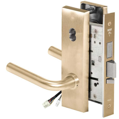 BEST 45HW7TDEU12N60612V Fail Secure 12V With Deadbolt Electrified Mortise Lock 12 Lever N Escutcheon Satin Brass 45HW7TDEU12N60612V