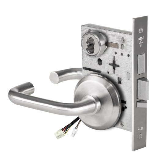 BEST 45HW7TWEL3S626AMRQE12V Fail Safe 12V Double Cylinder With Deadbolt Electrified Mortise Lock 3 Lever S Rose Request to Exit Satin Chrome Antimicrobial
