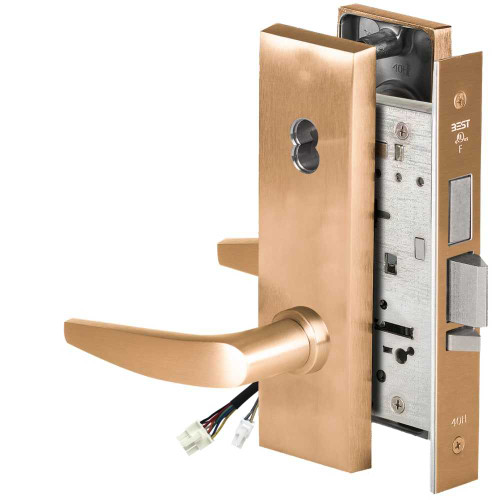 BEST 45HW7TDEU16N612RQE Fail Secure 24V With Deadbolt Electrified Mortise Lock 16 Lever N Escutcheon Request to Exit Satin Bronze 45HW7TDEU16N612RQE
