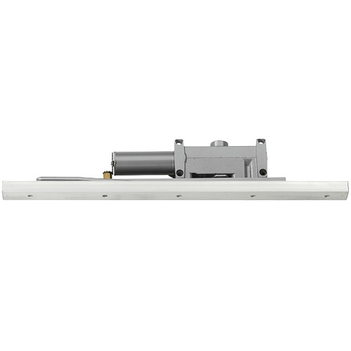 The LCN 2213DPS-STD LH 689 door closer features an aluminum-painted finish, with a robust cast iron body and standard track arm, designed for left-hand doors