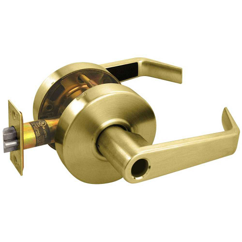 Arrow RL11-SR-04-LC Grade 2 Turn-Pushbutton Entrance Cylindrical Lock Sierra Lever Conventional Less Cylinder Satin Brass Finish Non-handed RL11-SR-04-LC
