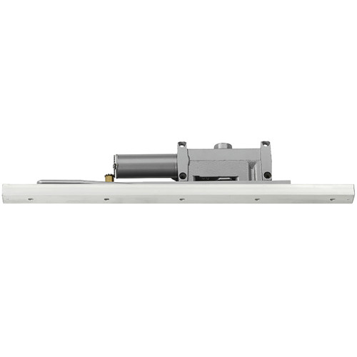 The LCN 2215-STD LH 689 door closer is shown in a sleek aluminum finish, featuring a standard arm and concealed design for left-hand doors