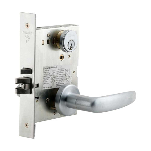 Schlage L9092EUP 07A 626 Grade 1 Fail Secure Electric Mortise Lock Conventional Cylinder 07 Lever A Rose Satin Chromium Plated Finish Field Reversible L9092EUP 07A 626