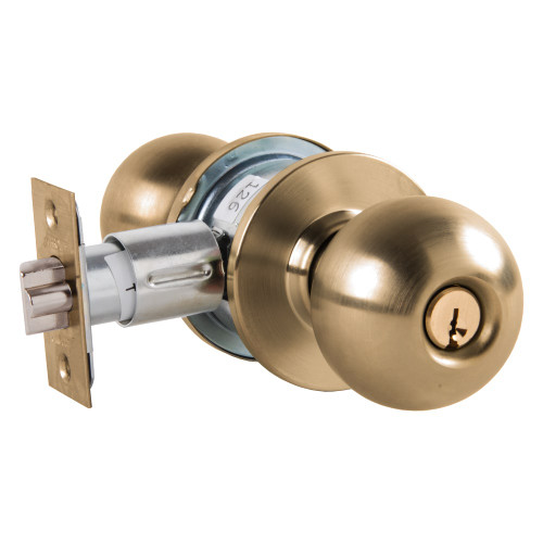 Arrow MK11-BD-05A Grade 2 Turn-Pushbutton Entrance Cylindrical Lock Ball Knob Conventional Cylinder Antique Brass Finish Non-handed