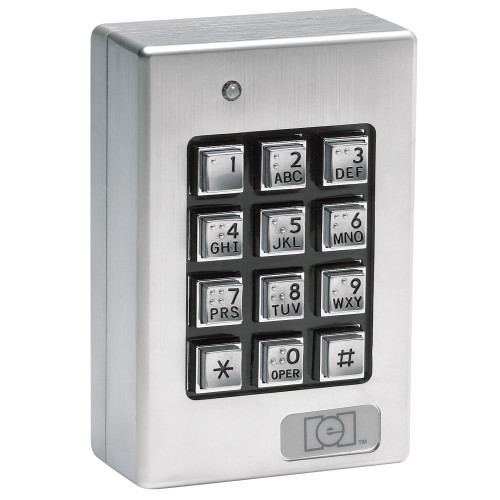 Nortek 212SE Indoor/Outdoor Surface-Mount Weather Resistant Keypad 120 Users Surface Mount Vandal Resistant Design Self Contained Brushed Metal Housing Durable Metal Braille Alpha-Numeric Keys 4 Onboard Programmable Timed Relays