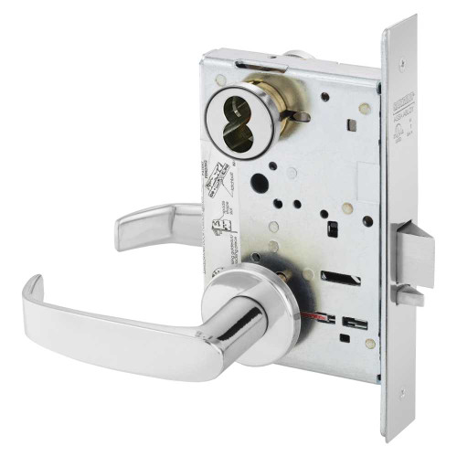 Sargent 70-8205 LNL 26 Office or Entry Mortise Lock LN Rose L Lever SFIC Prep Less Core Bright Chrome 70-8205 LNL 26