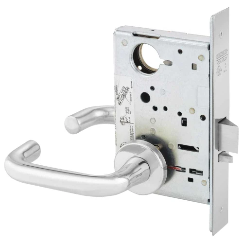 Sargent LC-8204 LNJ 26 Grade 1 Storeroom or Closet Mortise Lock J - Lever LN - Rose Field Reversible Less Cylinder ASA Strike Bright Chrome LC-8204 LNJ 26