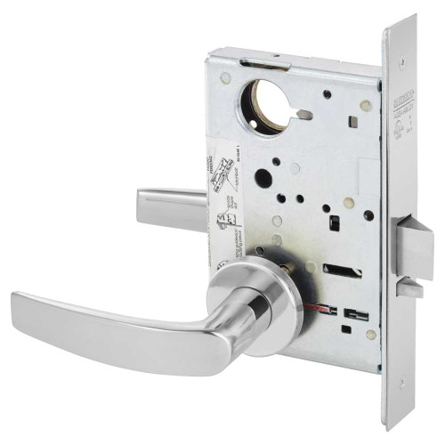 Sargent LC-8237 LNB 26 Grade 1 Classroom Mortise Lock B - Lever LN - Rose Field Reversible Less Cylinder ASA Strike Bright Chrome LC-8237 LNB 26