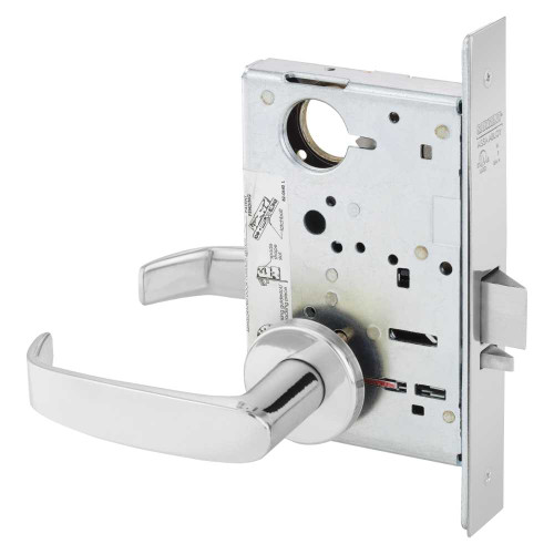 Sargent LC-8204 LNL 26 Grade 1 Storeroom or Closet Mortise Lock L - Lever LN - Rose Field Reversible Less Cylinder ASA Strike Bright Chrome LC-8204 LNL 26