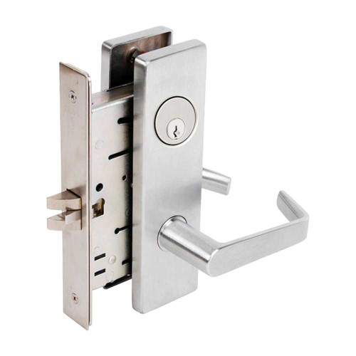 Falcon MA521P DN 626 Grade 1 Entry/Office with Button Lockout Mortise Lock 5-Pin Conventional Cylinder Dane Lever Napa Escutcheon Satin Chrome Finish Field Reversible MA521P DN 626