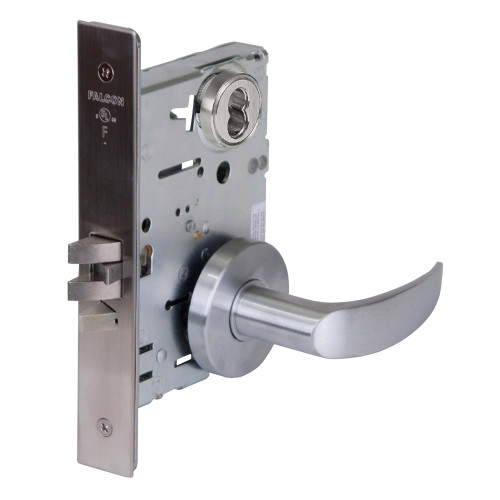 Falcon MA581B AG 626 Grade 1 Storeroom Mortise Lock SFIC Prep Less Core Avalon Lever Gala Rose Satin Chrome Finish