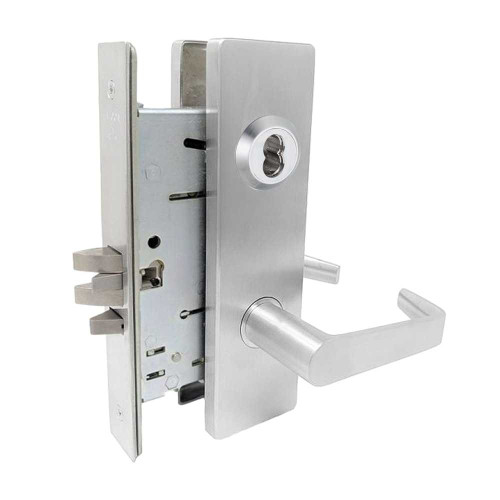 Falcon MA581B DN 626 Grade 1 Storeroom Mortise Lock SFIC Prep Less Core Dane Lever Napa Escutcheon Satin Chrome Finish Field Reversible MA581B DN 626