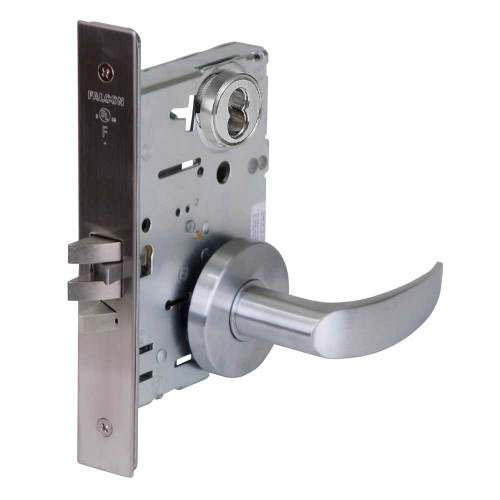 Falcon MA441B AG 626 Grade 1 Classroom Security Mortise Lock SFIC Prep Less Core Avalon Lever Gala Rose Satin Chrome Finish Field Reversible MA441B AG 626