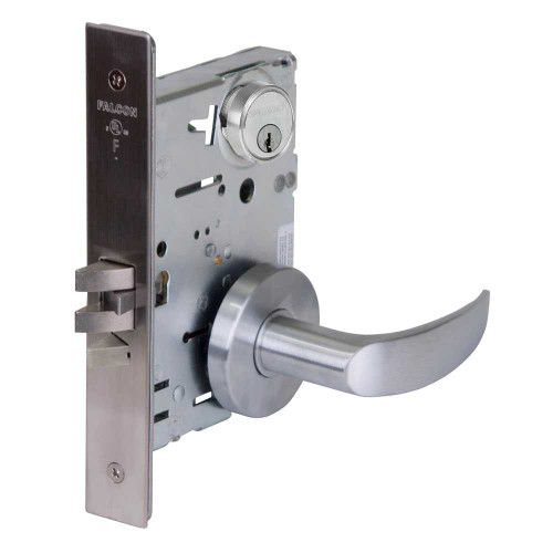 Falcon MA581P AG 626 Grade 1 Storeroom Mortise Lock 5-Pin Conventional Cylinder Avalon Lever Gala Rose Satin Chrome Finish Field Reversible MA581P AG 626