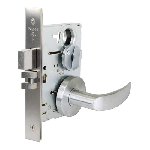 Falcon MA521B AG 626 Grade 1 Entry/Office with Button Lockout Mortise Lock SFIC Prep Less Core Avalon Lever Gala Rose Satin Chrome Finish Field Reversible MA521B AG 626