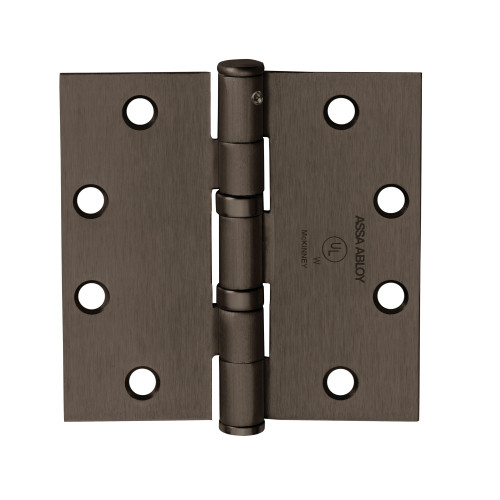 McKinney TA2714 4-1/2X4-1/2 10B NRP Full Mortise Hinge 5-Knuckle Standard Weight 4-1/2 by 4-1/2 Square Corner Non-Removable Pin Dark Oxidized Satin Bronze Oil Rubbed Finish