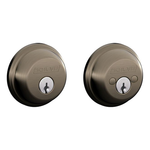 Schlage Residential B62 620 KA4 Grade 1 Double Cylinder Deadbolt Lock Conventional Cylinder 5 Pins Keyed Alike Group of 4 Dual Option Latch Satin Nickel Plated Blackened Satin Relieved CC Finish