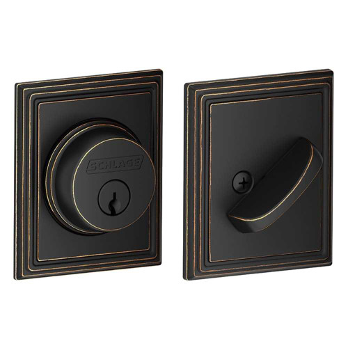 Schlage Residential B60 ADD 716 KA4 Grade 1 Single Cylinder Deadbolt Lock Conventional Cylinder 5 Pins Keyed Alike in Groups of 4 Dual Option Latch Addison Rose Antique Bronze Finish B60 ADD 716 KA4