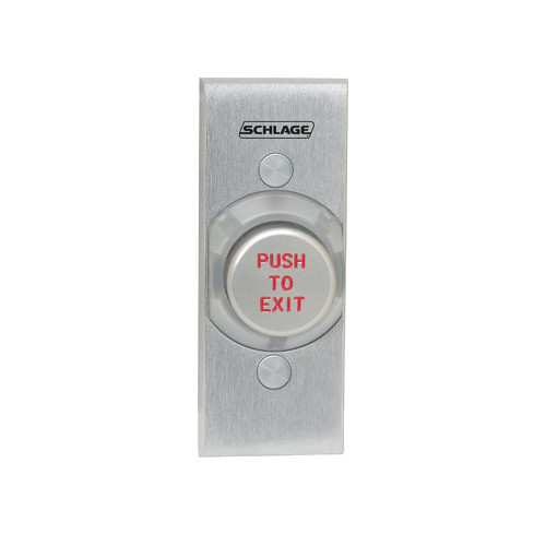 Schlage Electronics 621AL EX DA NS 1-1/4 Button Single Gang Aluminum Button Engraved PUSH TO EXIT Delayed Action 0-60 Seconds Narrow Stile