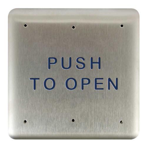 BEA 10PBS Stainless steel push plate 475 square blue text only 10PBS