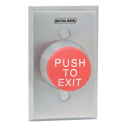 Schlage Electronics 623RD EX HDP SF-626 1-5/8 Mushroom Button Single Gang Red PUSH TO EXIT Heavy Duty Plate Satin Chrome