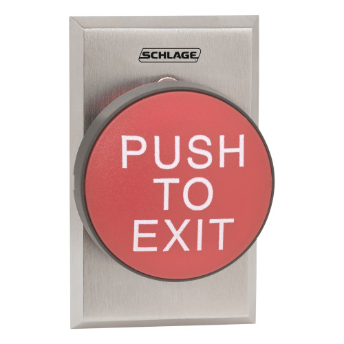 Schlage Electronics 625RD EX DA 2-3/4 Mushroom Button Single Gang Red PUSH TO EXIT Delayed Action 0-60 Seconds Satin Stainless Steel