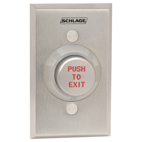 Schlage Electronics 621AL RD EX DA 1-1/4 Button Single Gang Aluminum Button Red Coated Engraved PUSH TO EXIT Delayed Action 0-60 Seconds