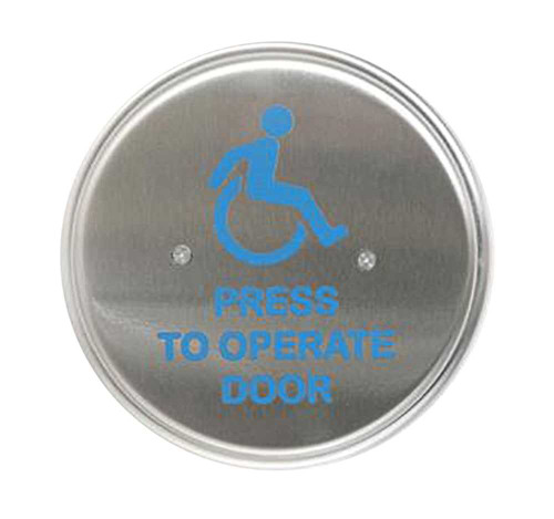 MS Sedco 59R6-HSS 59R6 Series Door Activation Switch Stainless Steel Face Plate 6 Round Stainless Steel Switch WHEELCHAIR/PRESS TO OPERATE DOOR 59R6-HSS