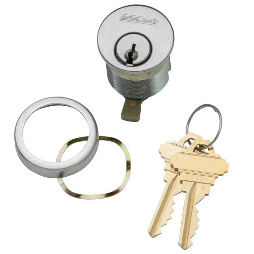 Schlage 20-001 C 114 626 1-1/4 In Mortise Cylinder 6-pin C Keyway Keyed Different Straight Cam Compression Ring & Spring 2 Keys Satin Chrome Finish Non-handed 20-001 C 114 626