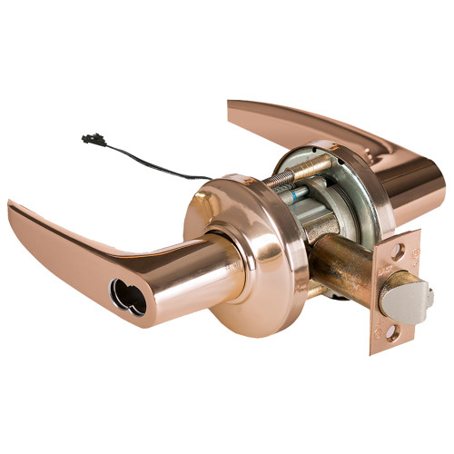 BEST 9KW37DEU16CS3611 Grade 1 Electric Cylindrical Lock Electronically Unlocked 2-3/4 Backset Fail Secure 24VDC 16C Design Bright Bronze