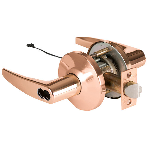 BEST 9KW37DEL16LS3611 Grade 1 Electric Cylindrical Lock Electronically Locked 2-3/4 Backset Fail Safe 24VDC 16L Design Bright Bronze