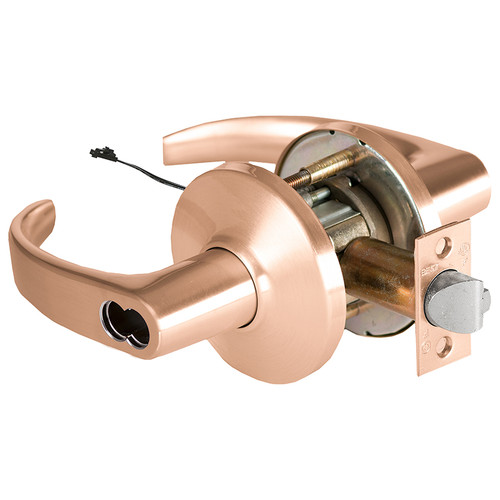 BEST 9KW37DEU14DS3612RQE Grade 1 Electric Cylindrical Lock Electronically Unlocked 2-3/4 Backset Fail Secure 24VDC 14D Design Request to Exit Satin Bronze