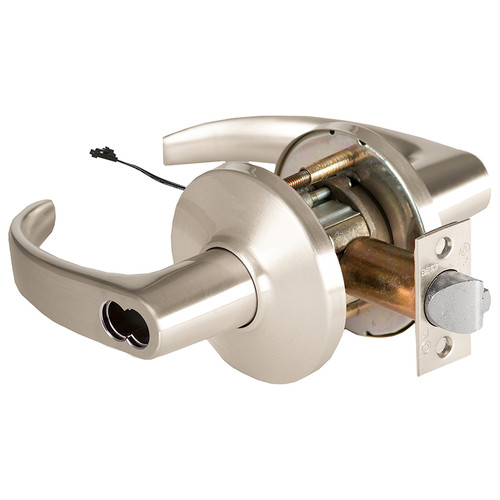 BEST 9KW37DEU14DS3619RQE Grade 1 Electric Cylindrical Lock Electronically Unlocked 2-3/4 Backset Fail Secure 24VDC 14D Design Request to Exit Satin Nickel