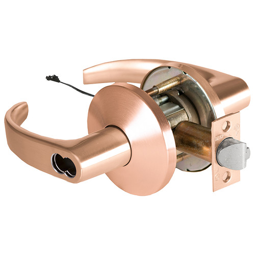 BEST 9KW57DEL14LS3612 Grade 1 Electric Cylindrical Lock Electronically Locked 5 Backset Fail Safe 24VDC 14L Design Satin Bronze