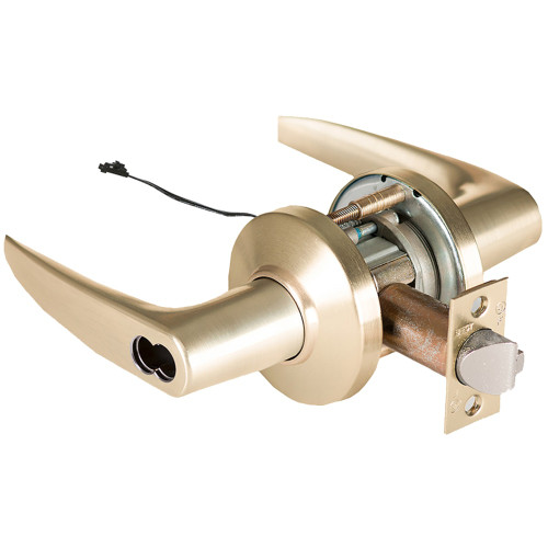 BEST 9KW57DEU16CSTK606RQE Grade 1 Electric Cylindrical Lock Electronically Unlocked 5 Backset Fail Secure 24VDC 16C Design Request to Exit Satin Brass
