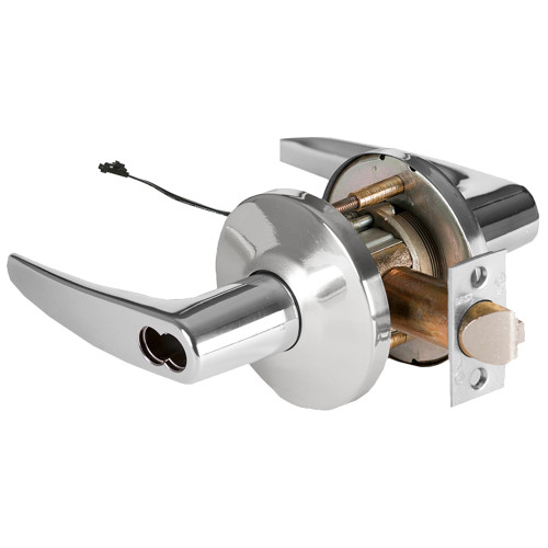 BEST 9KW47DEU16LSTK625 Grade 1 Electric Cylindrical Lock Electronically Unlocked 3-3/4 Backset Fail Secure 24VDC 16L Design Bright Chrome