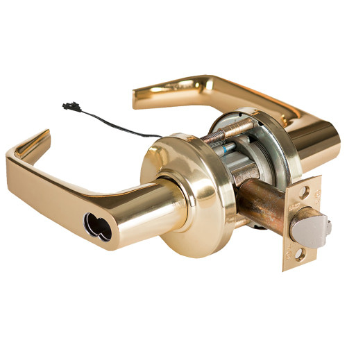 BEST 9KW47DEL15CSTK605RQE Grade 1 Electric Cylindrical Lock Electronically Locked 3-3/4 Backset Fail Safe 24VDC 15C Design Request to Exit Bright Brass