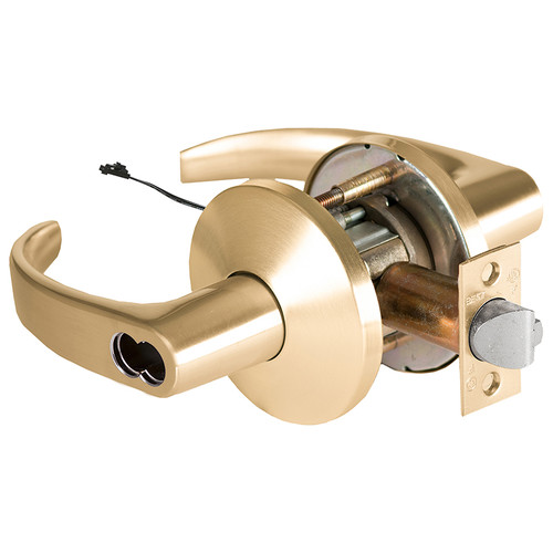 BEST 9KW57DEL14LSTK606 Grade 1 Electric Cylindrical Lock Electronically Locked 5 Backset Fail Safe 24VDC 14L Design Satin Brass