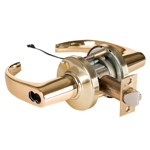 BEST 9KW47DEU14CSTK605 Grade 1 Electric Cylindrical Lock Electronically Unlocked 3-3/4 Backset Fail Secure 24VDC 14C Design Bright Brass