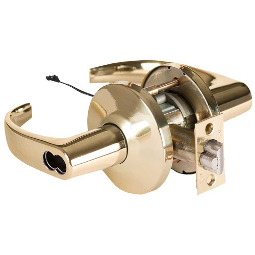 BEST 9KW57DEU14LSTK605RQE Grade 1 Electric Cylindrical Lock Electronically Unlocked 5 Backset Fail Secure 24VDC 14L Design Request to Exit Bright Brass 9KW57DEU14LSTK605RQE